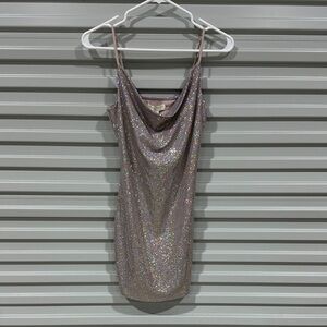 Iridescent Pink Slip Mini Dress with Cowl Neck